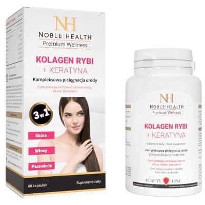 Noble Health Kolagen + Keratyna Suplement - Wspiera włosy, skórę, paznokcie Noble Health Kolagen + Keratyna Suplement - Wspiera włosy, skórę, paznokcie