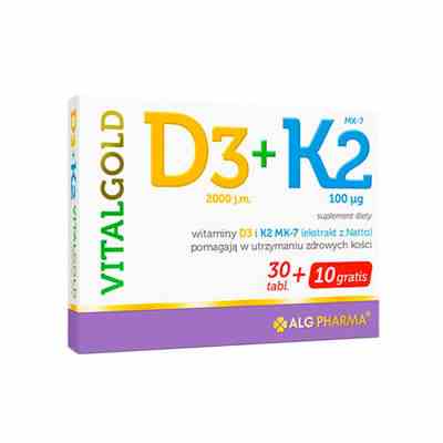 Alg Pharma D3+K2 Vitalgold 40 tabletek - Suplement diety Alg Pharma D3+K2 Vitalgold 40 tabletek - Suplement diety