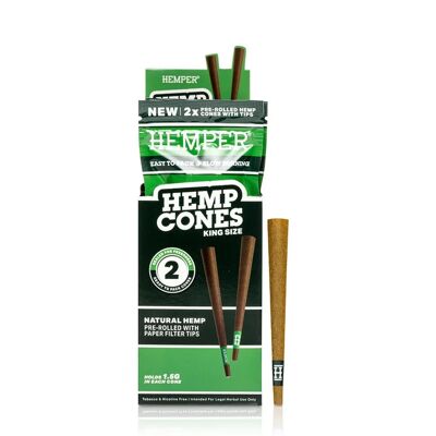 Stożki Konopne Hemper King Size Z Papierowym Ustnikiem 2 Szt. - Naturalne Stożki Konopne Hemper King Size Z Papierowym Ustnikiem 2 Szt. - Naturalne