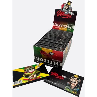 Monkey King Medium 1¼ Bibułki Do Skrętów Z Końcówkami Filtrującymi Trymix, 1 Bloczek Monkey King Medium 1¼ Bibułki Do Skrętów Z Końcówkami Filtrującymi Trymix, 1 Bloczek