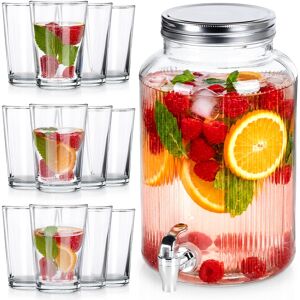 Vilde Słój do napojów z kranikiem szklany 6,2 l + szklanki 12 szt. 200 ml Vilde Słój do napojów z kranikiem szklany 6,2 l + szklanki 12 szt. 200 ml