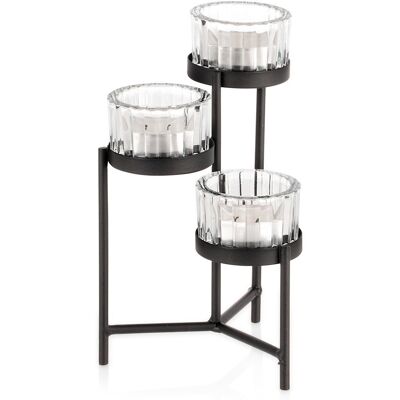 Home Styling Collection Świecznik metalowy czarny ze szklanymi wkładami na 3 świeczki 11x11x18,5 cm Home Styling Collection Świecznik metalowy czarny ze szklanymi wkładami na 3 świeczki 11x11x18,5 cm