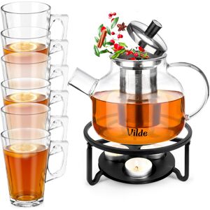 Vilde Dzbanek z zaparzaczem do herbaty szklany 850 ml + szklanki 255 ml. 6 szt. + podgrzewacz Vilde Dzbanek z zaparzaczem do herbaty szklany 850 ml + szklanki 255 ml. 6 szt. + podgrzewacz