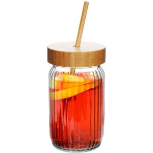 Excellent Houseware Słoik do napojów szklany z zakrętką i słomką 500 ml Excellent Houseware Słoik do napojów szklany z zakrętką i słomką 500 ml