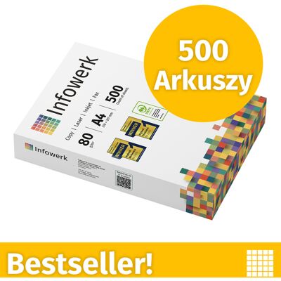 Infowerk Papier do drukarki Papier do kopiowania 500 arkuszy 1 x 500 A4 80g Jasna biel Premium CIE 160 Zwycięzca testu Certyfikat środowiskowy 100% PEFC Infowerk Papier do drukarki Papier do kopiowania 500 arkuszy 1 x 500 A4 80g Jasna biel Premium CIE 160 Zwycięzca testu Certyfikat środowiskowy 100% PEFC