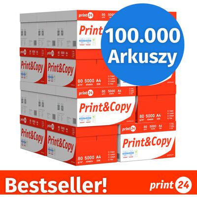 print24 Papier do drukarki Papier do kopiowania 100000 arkuszy 20 x 5000 A4 80g Jasna biel Premium CIE 160 Zwycięzca testu Certyfikat środowiskowy 100% PEFC print24 Papier do drukarki Papier do kopiowania 100000 arkuszy 20 x 5000 A4 80g Jasna biel Premium CIE 160 Zwycięzca testu Certyfikat środowiskowy 100% PEFC