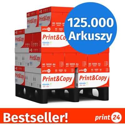print24 Papier do drukarki Papier do kopiowania 125000 arkuszy 25 x 5000 A4 80g Jasna biel Premium CIE 160 Zwycięzca testu Certyfikat środowiskowy 100% PEFC print24 Papier do drukarki Papier do kopiowania 125000 arkuszy 25 x 5000 A4 80g Jasna biel Premium CIE 160 Zwycięzca testu Certyfikat środowiskowy 100% PEFC