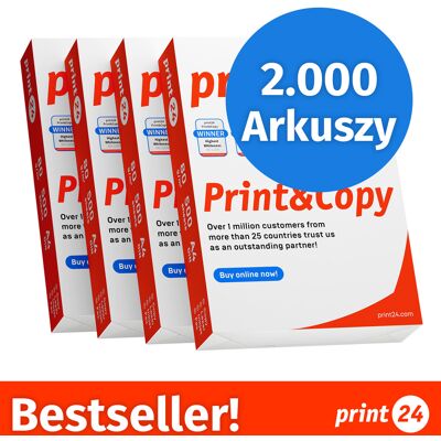 print24 Papier do drukarki Papier do kopiowania 2000 arkuszy 4 x 500 A4 80g Jasna biel Premium CIE 160 Zwycięzca testu Certyfikat środowiskowy 100% PEFC print24 Papier do drukarki Papier do kopiowania 2000 arkuszy 4 x 500 A4 80g Jasna biel Premium CIE 160 Zwycięzca testu Certyfikat środowiskowy 100% PEFC
