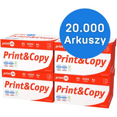 print24 Papier do drukarki Papier do kopiowania 20000 arkuszy 40 x 500 A4 80g Jasna biel Premium CIE 160 Zwycięzca testu Certyfikat środowiskowy 100% PEFC print24 Papier do drukarki Papier do kopiowania 20000 arkuszy 40 x 500 A4 80g Jasna biel Premium CIE 160 Zwycięzca testu Certyfikat środowiskowy 100% PEFC