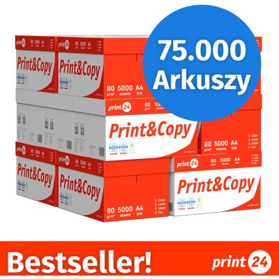print24 Papier do drukarki Papier do kopiowania 75000 arkuszy 150 x 500 A4 80g Jasna biel Premium CIE 160 Zwycięzca testu Certyfikat środowiskowy 100% PEFC print24 Papier do drukarki Papier do kopiowania 75000 arkuszy 150 x 500 A4 80g Jasna biel Premium CIE 160 Zwycięzca testu Certyfikat środowiskowy 100% PEFC