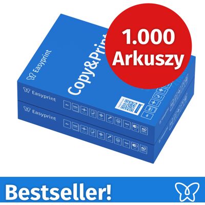 NOWOŚĆ! Papier do drukarek Easyprint Papier do kopiowania 1000 arkuszy 2 x 500 A4 Jasnobiały Premium Zwycięzca testu CIE 160 Certyfikat środowiskowy 100% PEFC NOWOŚĆ! Papier do drukarek Easyprint Papier do kopiowania 1000 arkuszy 2 x 500 A4 Jasnobiały Premium Zwycięzca testu CIE 160 Certyfikat środowiskowy 100% PEFC