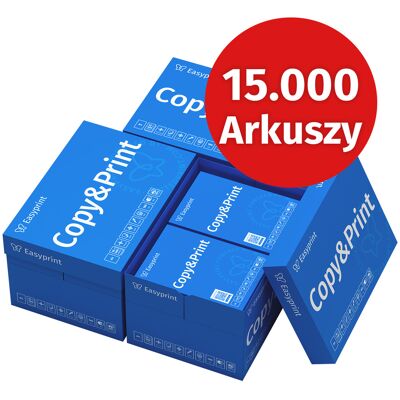 NOWOŚĆ! Papier do drukarek Easyprint Papier do kopiowania 15000 arkuszy 30 x 500 A4 Jasnobiały Premium Zwycięzca testu CIE 160 Certyfikat środowiskowy 100% PEFC NOWOŚĆ! Papier do drukarek Easyprint Papier do kopiowania 15000 arkuszy 30 x 500 A4 Jasnobiały Premium Zwycięzca testu CIE 160 Certyfikat środowiskowy 100% PEFC
