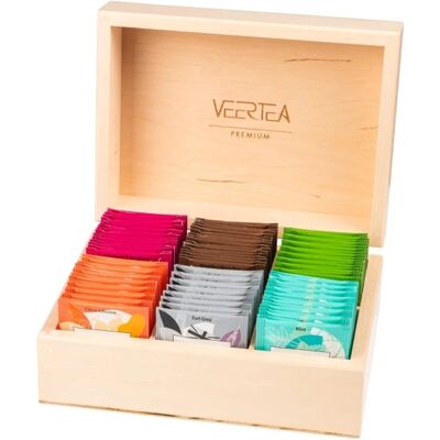 Drewniana skrzynka z herbatami Veertea 90 kopert - Naturalna Drewniana skrzynka z herbatami Veertea 90 kopert - Naturalna