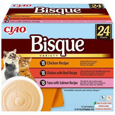 INABA Cat Ciao Bisque Variety 24x40g mix zup krem z kurczakiem, wołowiną i rybą dla kotów INABA Cat Ciao Bisque Variety 24x40g mix zup krem z kurczakiem, wołowiną i rybą dla kotów