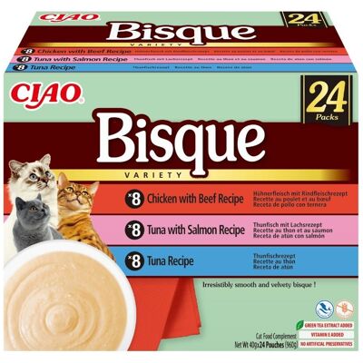 INABA Cat Ciao Bisque Variety 24x40g mix zup krem z tuńczykiem, wołowiną i kurczakiem dla kotów INABA Cat Ciao Bisque Variety 24x40g mix zup krem z tuńczykiem, wołowiną i kurczakiem dla kotów