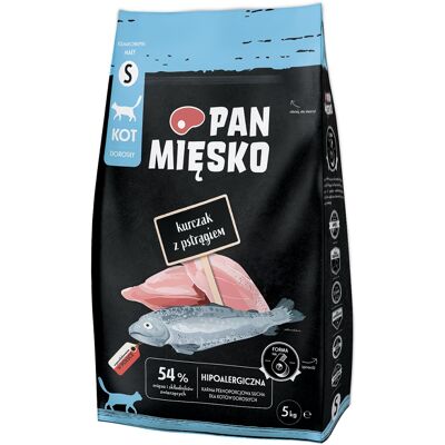 PAN MIĘSKO Kurczak z pstrągiem dla kotów chrupki S 5 kg PAN MIĘSKO Kurczak z pstrągiem dla kotów chrupki S 5 kg