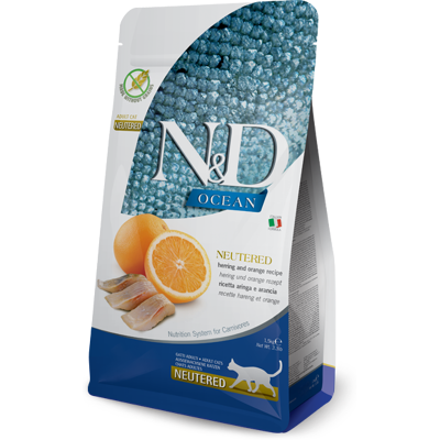 FARMINA N&D Ocean Cat Neutered Adult Herring & Orange 1.5 kg śledź i pomarańcza dla kastratów FARMINA N&D Ocean Cat Neutered Adult Herring & Orange 1.5 kg śledź i pomarańcza dla kastratów