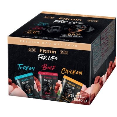 FITMIN For Life Dog Multipack 24x85 g saszetki dla psów z kurczakiem, z wołowiną i indykiem FITMIN For Life Dog Multipack 24x85 g saszetki dla psów z kurczakiem, z wołowiną i indykiem
