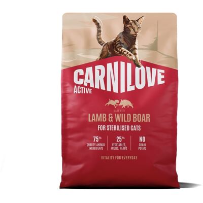 CARNILOVE Active Cat Lamb and Wild Boar Sterilised 2 kg jagnięcina i dzik, dla kotów sterylizowanych CARNILOVE Active Cat Lamb and Wild Boar Sterilised 2 kg jagnięcina i dzik, dla kotów sterylizowanych