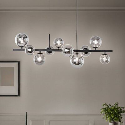 Lampa wisząca szklana Rumba Domiluce, możliwość ściemniania, czarny, salon / jadalnia, metal, nowoczesny Lampa wisząca szklana Rumba Domiluce, możliwość ściemniania, czarny, salon / jadalnia, metal, nowoczesny