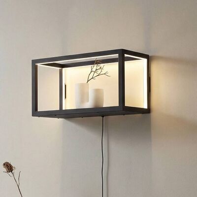 Kinkiet LED Birta Lindby, możliwość ściemniania, czarny, salon / jadalnia, metal, nowoczesny Kinkiet LED Birta Lindby, możliwość ściemniania, czarny, salon / jadalnia, metal, nowoczesny
