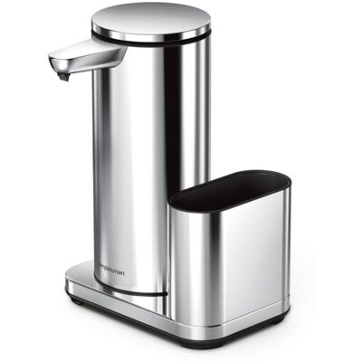 Simplehuman 414ml + uchwyt na gąbkę - błyszcząca stal nierdzewna - Bezdotykowy dozownik mydła Simplehuman 414ml + uchwyt na gąbkę - błyszcząca stal nierdzewna - Bezdotykowy dozownik mydła