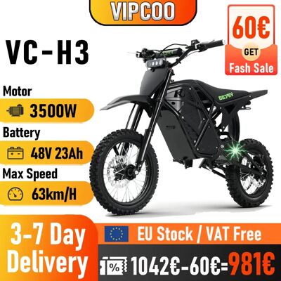 3500W Electric Dirt Bike 48V 23AH Adult Electric Motorcycle Off Road Bike with Fat Tires Nitrogen Suspension Motocross Bike for Teenagers and Adults VIPCOO H3 3500W Electric Dirt Bike 48V 23AH Adult Electric Motorcycle Off Road Bike with Fat Tires Nitrogen Suspension Motocross Bike for Teenagers and Adults VIPCOO H3