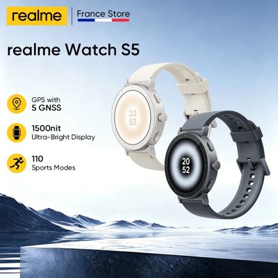 Nowy smartwatch realme Watch S5 z 2026 roku, ekran Ultra-Bright 1500 nit, GPS z 5 GNSS, 110 trybów sportowych, wodoodporność 5ATM. Nowy smartwatch realme Watch S5 z 2026 roku, ekran Ultra-Bright 1500 nit, GPS z 5 GNSS, 110 trybów sportowych, wodoodporność 5ATM.