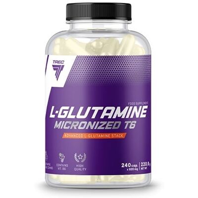 Trec Nutrition L-Glutamine Micronized T6 - 240 kapsułek - Suplement diety wspomagający regenerację mięśni Trec Nutrition L-Glutamine Micronized T6 - 240 kapsułek - Suplement diety wspomagający regenerację mięśni