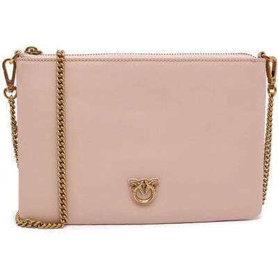 Pinko Skórzana kopertówka FLAT CLASSIC VITELLO SETA pudrowy róż OS Pinko Skórzana kopertówka FLAT CLASSIC VITELLO SETA pudrowy róż OS