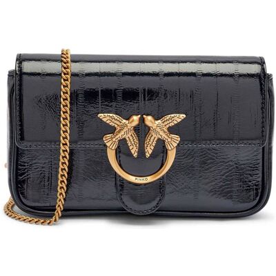 Pinko Skórzana torebka na ramię Love One Pocket czarny OS Pinko Skórzana torebka na ramię Love One Pocket czarny OS