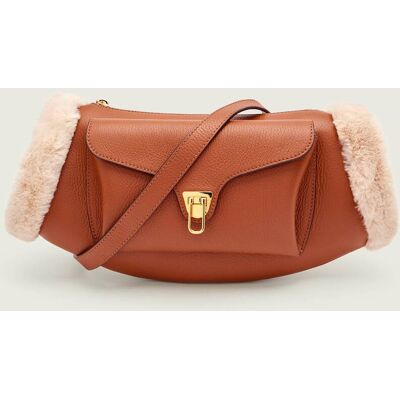 Skórzana torebka na ramię Coccinelle Beat shearling brązowy OS Skórzana torebka na ramię Coccinelle Beat shearling brązowy OS