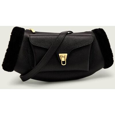 Skórzana torebka na ramię Coccinelle Beat shearling czarny OS Skórzana torebka na ramię Coccinelle Beat shearling czarny OS