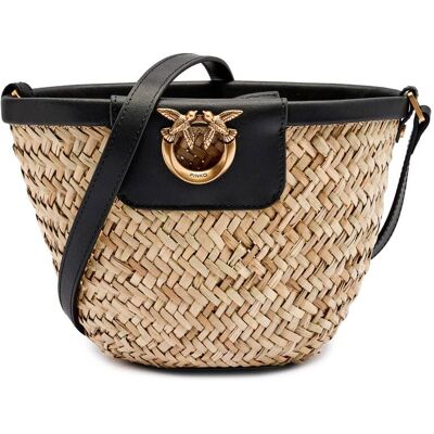 Pinko Torba plażowa LOVE SUMMER z dodatkiem skóry czarny OS Pinko Torba plażowa LOVE SUMMER z dodatkiem skóry czarny OS