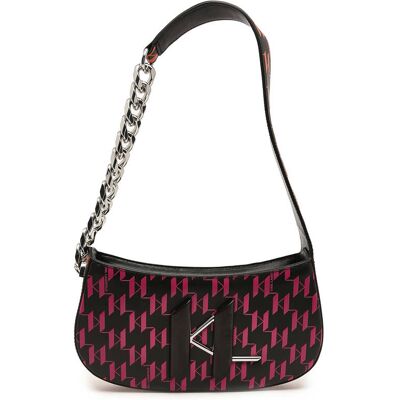 Karl Lagerfeld Skórzana torebka na ramię K/Saddle Chain Print czarny OS Karl Lagerfeld Skórzana torebka na ramię K/Saddle Chain Print czarny OS