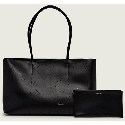 Calvin Klein Skórzana shopperka + saszetka czarny OS Calvin Klein Skórzana shopperka + saszetka czarny OS