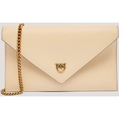 Pinko Skórzana kopertówka FLAT PURSE MINI beżowy OS Pinko Skórzana kopertówka FLAT PURSE MINI beżowy OS