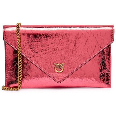 Pinko Skórzana kopertówka FLAT PURSE MINI różowy OS Pinko Skórzana kopertówka FLAT PURSE MINI różowy OS