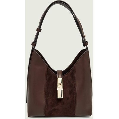 Furla Skórzana torebka na ramię Furla Goccia zamsz brązowy OS Furla Skórzana torebka na ramię Furla Goccia zamsz brązowy OS