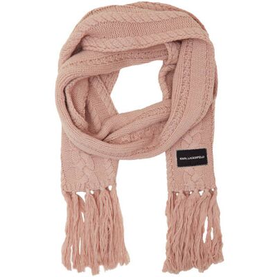 Karl Lagerfeld Wełniany szal k/essential cable knit beżowy OS Karl Lagerfeld Wełniany szal k/essential cable knit beżowy OS