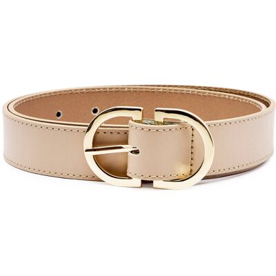 Tommy Hilfiger Skórzany pasek FEMININE OVAL beżowy 90 Tommy Hilfiger Skórzany pasek FEMININE OVAL beżowy 90