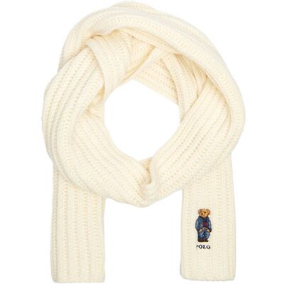 Polo Ralph Lauren Wełniany szal DENIM BEAR kremowy OS Polo Ralph Lauren Wełniany szal DENIM BEAR kremowy OS