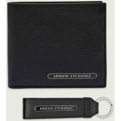 Giorgio Armani Exchange Skórzany portfel + brelok czarny OS Giorgio Armani Exchange Skórzany portfel + brelok czarny OS