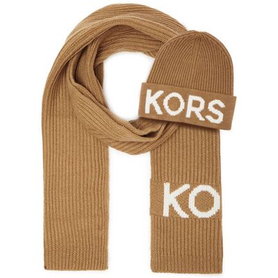 Michael Kors Szal + czapka z dodatkiem wełny brązowy OS Michael Kors Szal + czapka z dodatkiem wełny brązowy OS