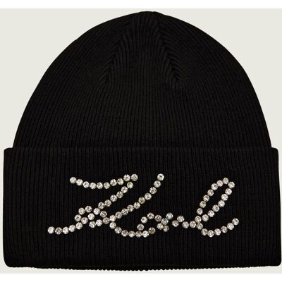 Karl Lagerfeld Czapka k/signature z dodatkiem wełny i kaszmiru czarny OS Karl Lagerfeld Czapka k/signature z dodatkiem wełny i kaszmiru czarny OS