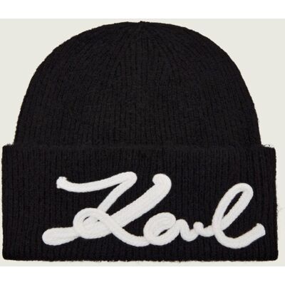 Karl Lagerfeld Czapka k/signature z dodatkiem wełny czarny OS Karl Lagerfeld Czapka k/signature z dodatkiem wełny czarny OS