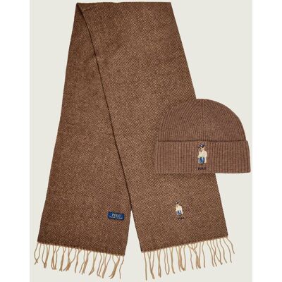 Polo Ralph Lauren Wełniany szal + czapka brązowy OS Polo Ralph Lauren Wełniany szal + czapka brązowy OS