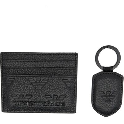 Giorgio Armani Emporio Armani Skórzane etui na karty + brelok czarny OS Giorgio Armani Emporio Armani Skórzane etui na karty + brelok czarny OS