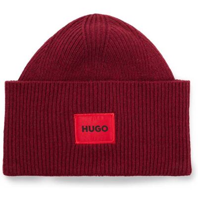 HUGO Wełniana czapka Xaff 6 bordowy OS HUGO Wełniana czapka Xaff 6 bordowy OS