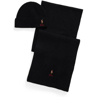Polo Ralph Lauren Wełniany szal + czapka czarny OS Polo Ralph Lauren Wełniany szal + czapka czarny OS